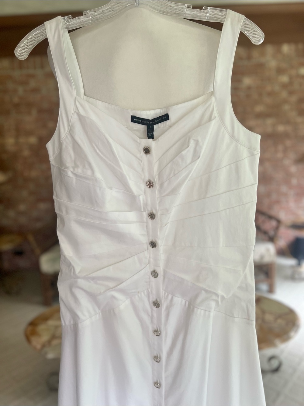 WHBM White Ruched Bodice Button Front Sateen Midi Dress NWT 6 Quiet Luxury - Picture 16 of 17